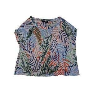 Tahari Multicolor Leaf Print Short Sleeve Tee